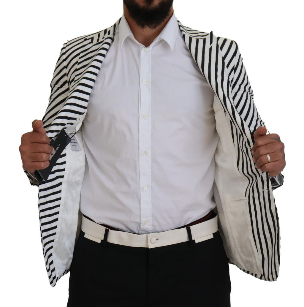 Dolce & Gabbana White Black Striped Slim Fit Jacket Blazer - Zeiniez