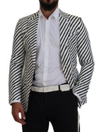 Dolce & Gabbana White Black Striped Slim Fit Jacket Blazer - Zeiniez