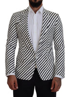 Dolce & Gabbana White Black Striped Slim Fit Jacket Blazer - Zeiniez