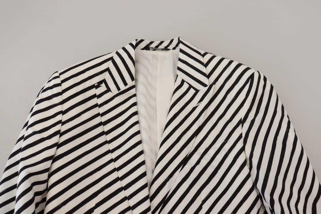 Dolce & Gabbana White Black Striped Slim Fit Jacket Blazer - Zeiniez