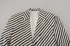 Dolce & Gabbana White Black Striped Slim Fit Jacket Blazer - Zeiniez