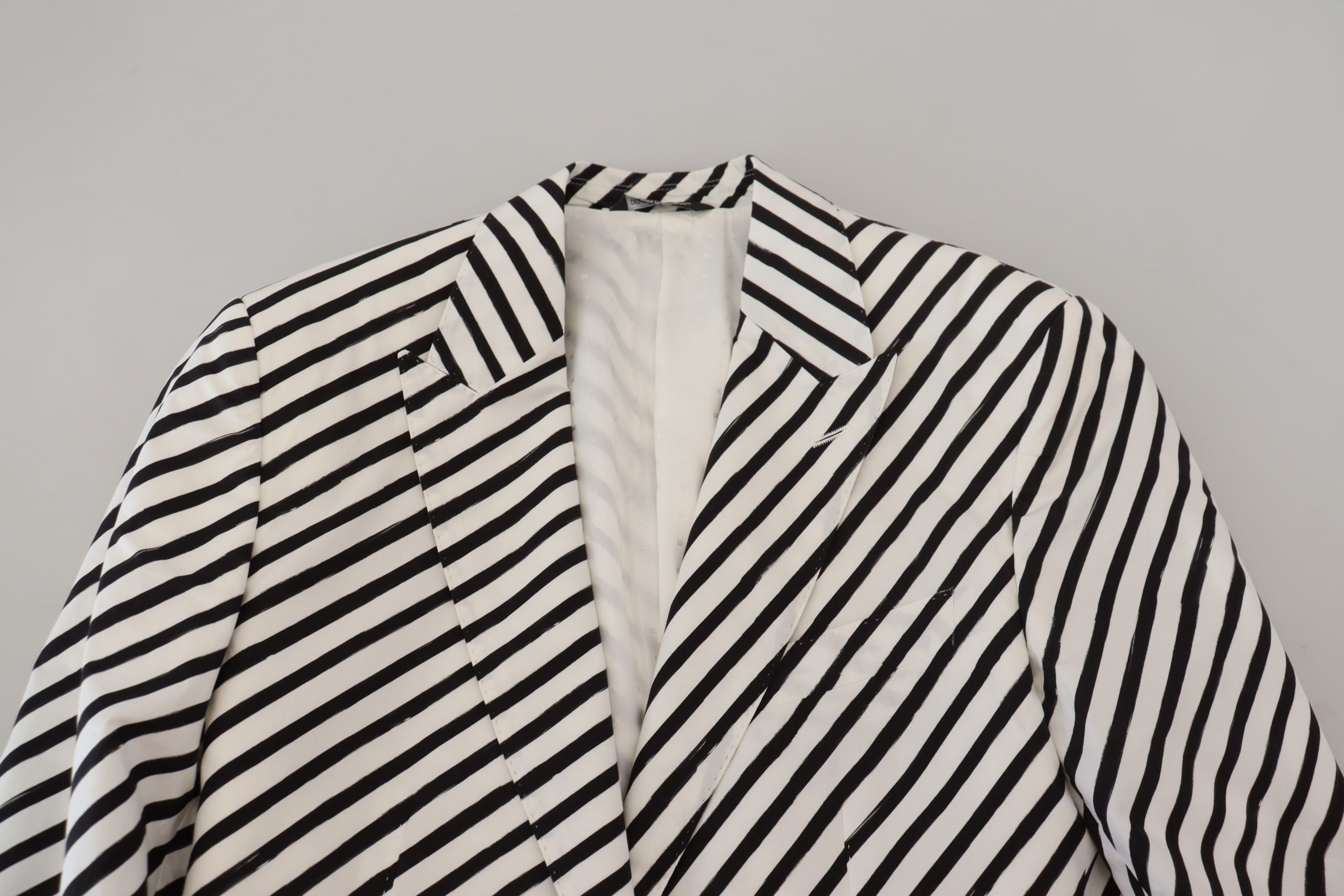 Dolce & Gabbana White Black Striped Slim Fit Jacket Blazer - Zeiniez