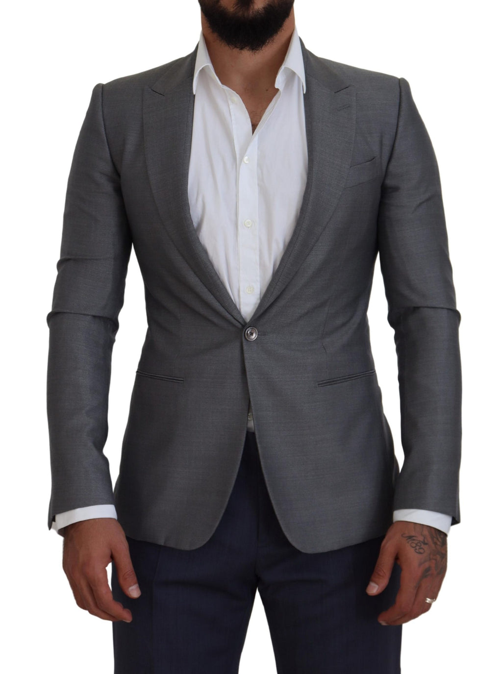 Dolce & Gabbana Gray Wool Silk Slim Fit Jacket Blazer - Zeiniez