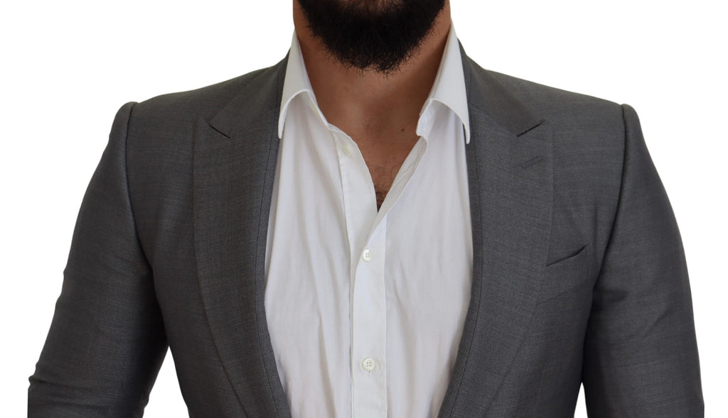 Dolce & Gabbana Gray Wool Silk Slim Fit Jacket Blazer - Zeiniez