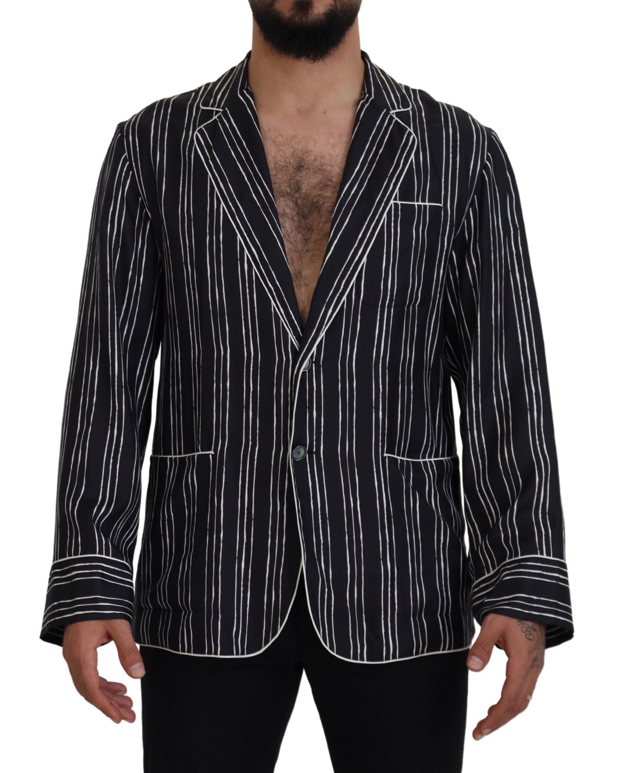 Dolce & Gabbana Blue Striped Silk Pajama Shirt Jacket - Zeiniez