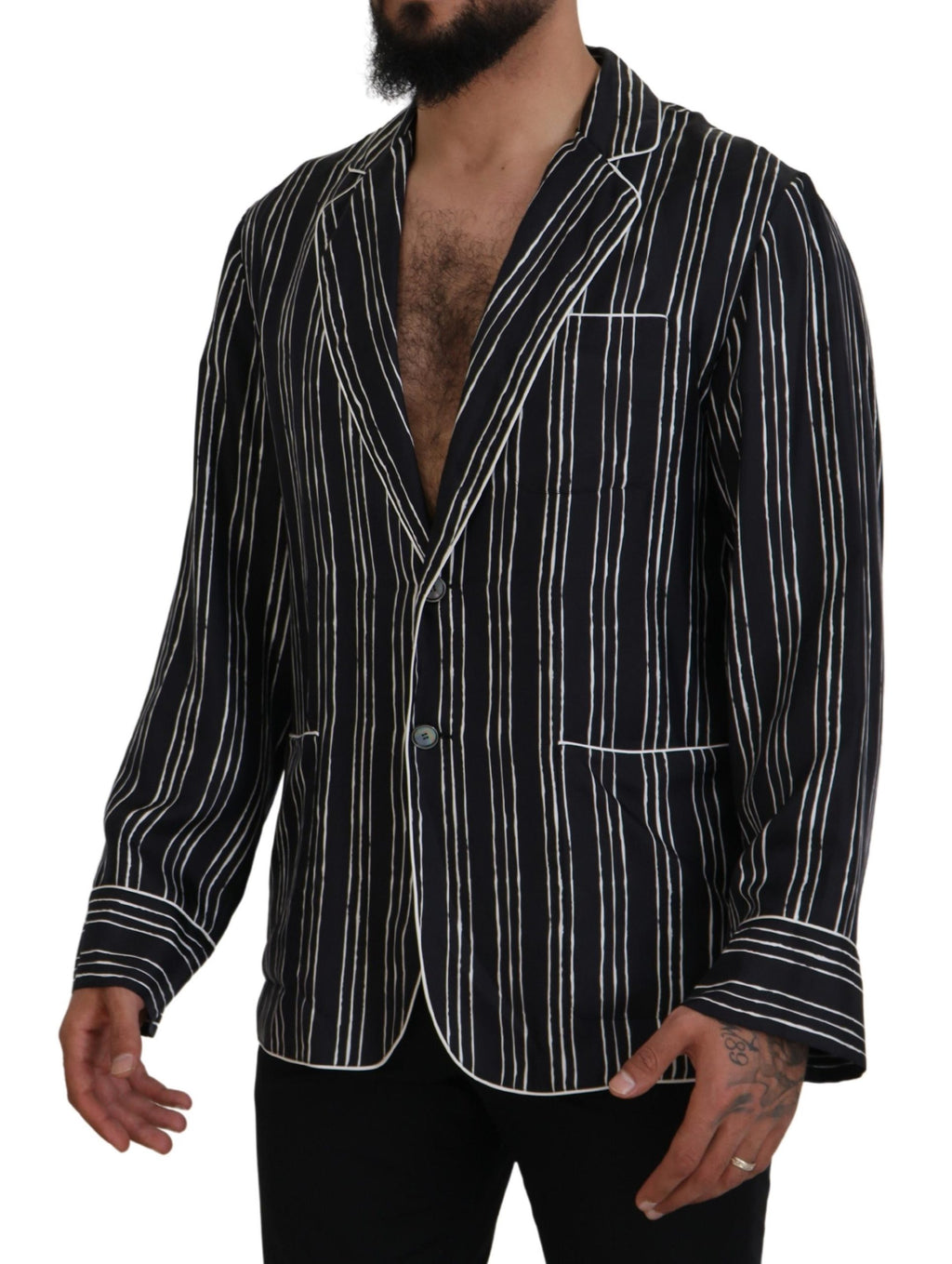 Dolce & Gabbana Blue Striped Silk Pajama Shirt Jacket - Zeiniez