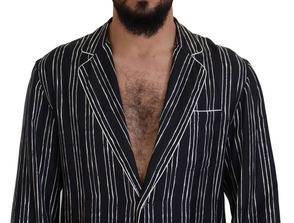 Dolce & Gabbana Blue Striped Silk Pajama Shirt Jacket - Zeiniez