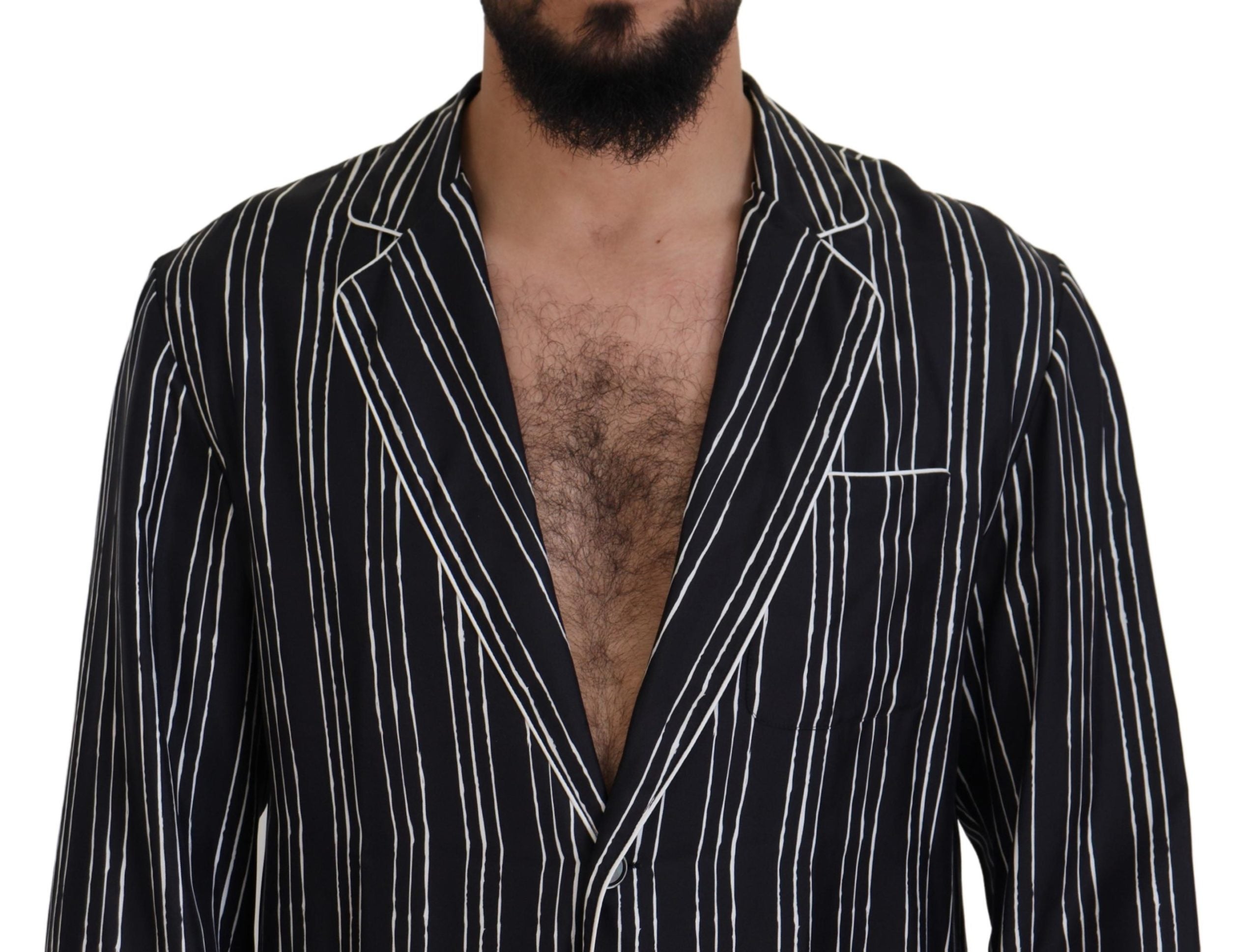 Dolce & Gabbana Blue Striped Silk Pajama Shirt Jacket - Zeiniez