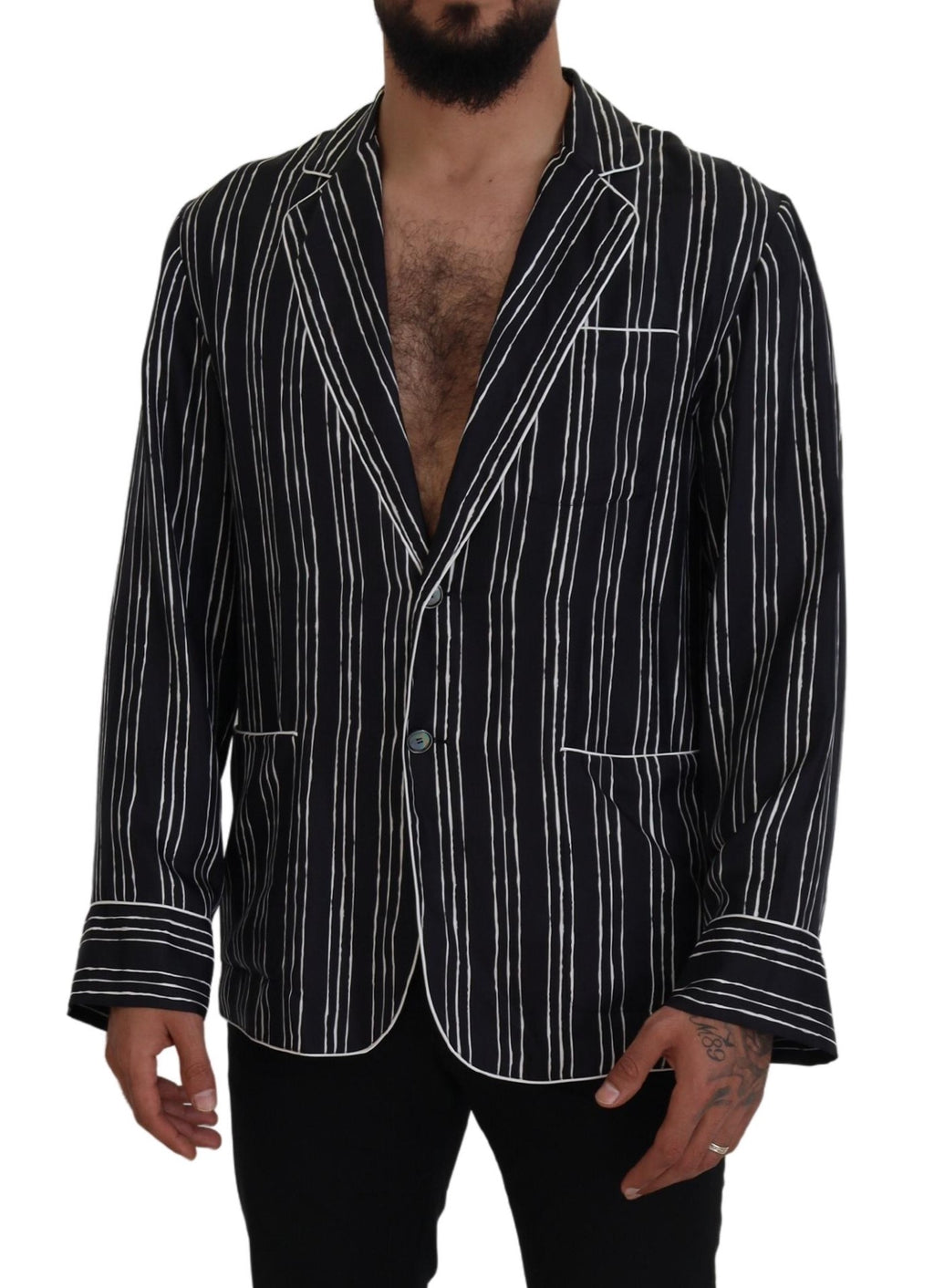 Dolce & Gabbana Blue Striped Silk Pajama Shirt Jacket - Zeiniez