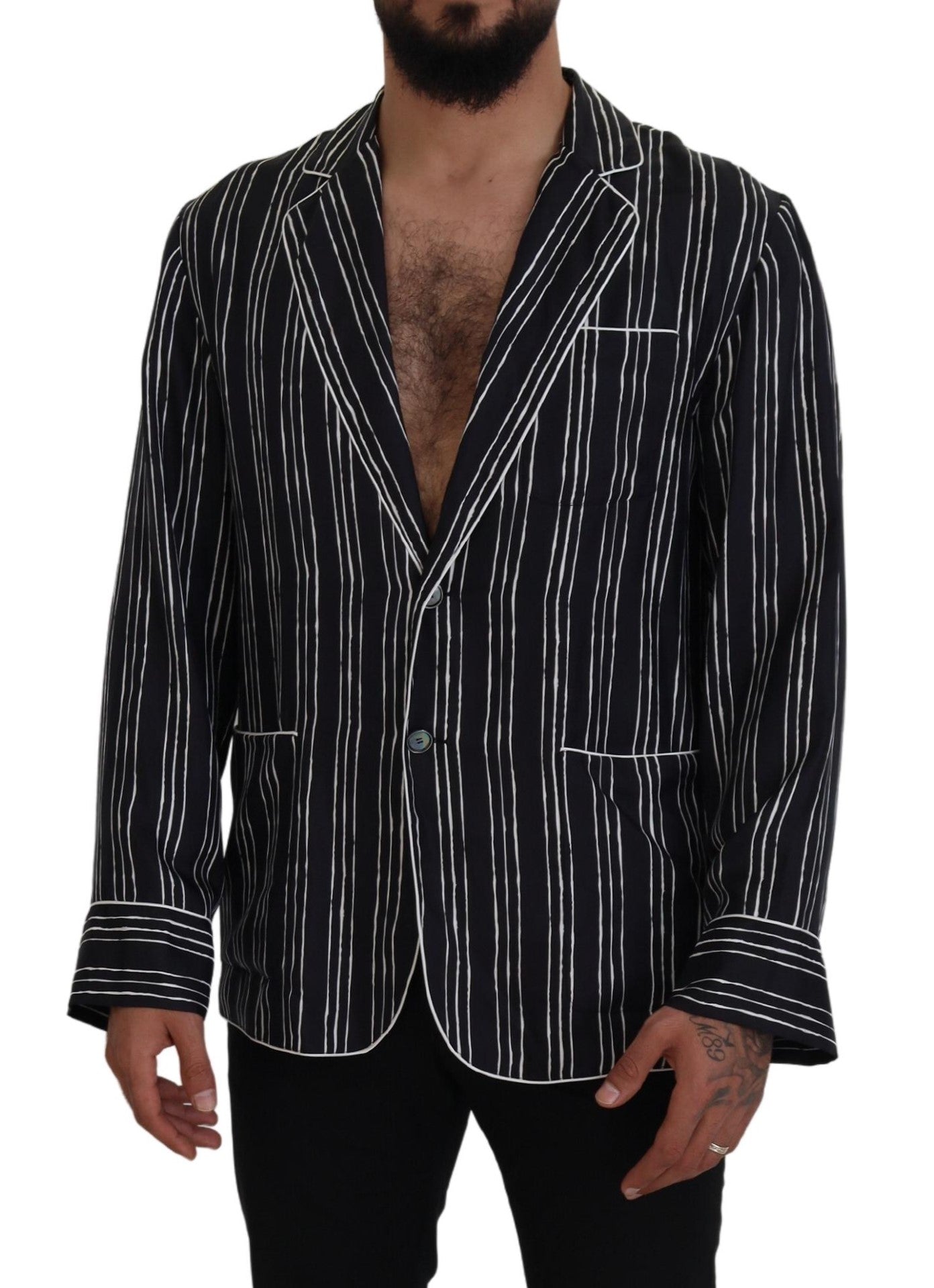 Dolce & Gabbana Blue Striped Silk Pajama Shirt Jacket - Zeiniez