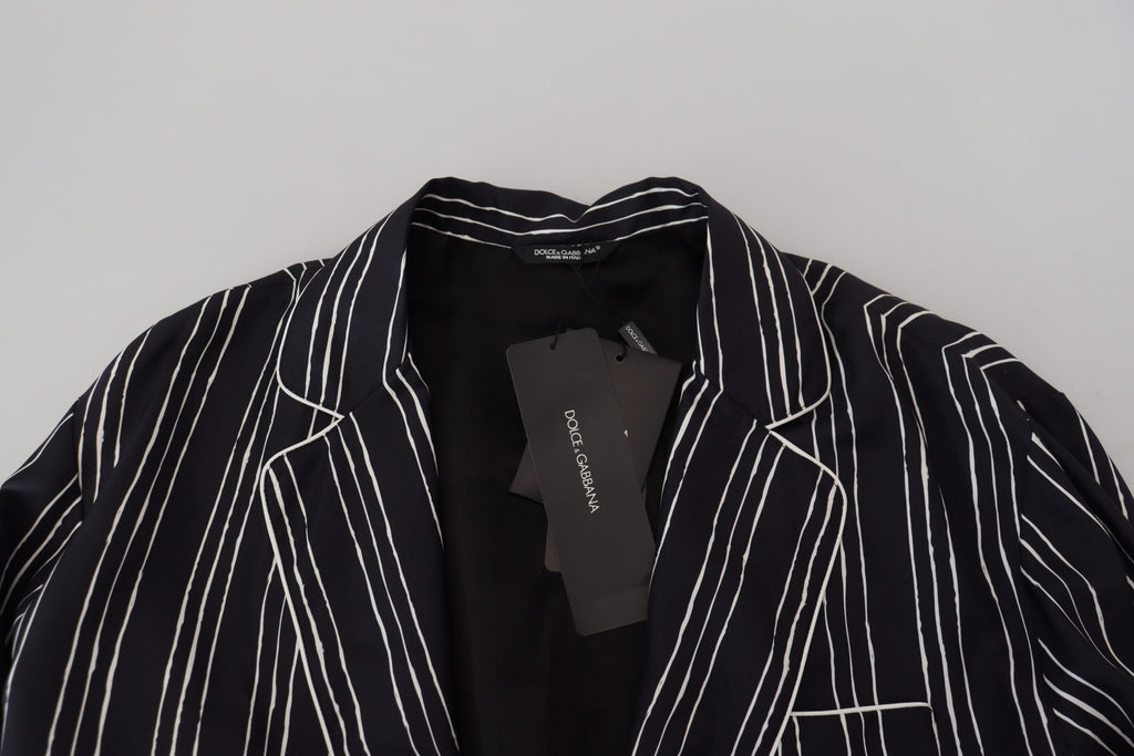 Dolce & Gabbana Blue Striped Silk Pajama Shirt Jacket - Zeiniez