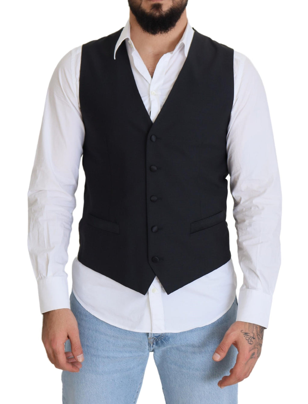 Dolce & Gabbana Black Wool Stretch Waistcoat Formal Vest - Zeiniez