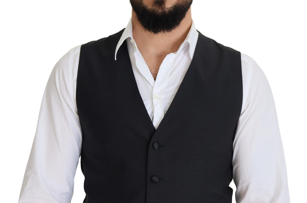 Dolce & Gabbana Black Wool Stretch Waistcoat Formal Vest - Zeiniez