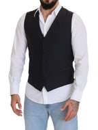 Dolce & Gabbana Black Wool Stretch Waistcoat Formal Vest - Zeiniez