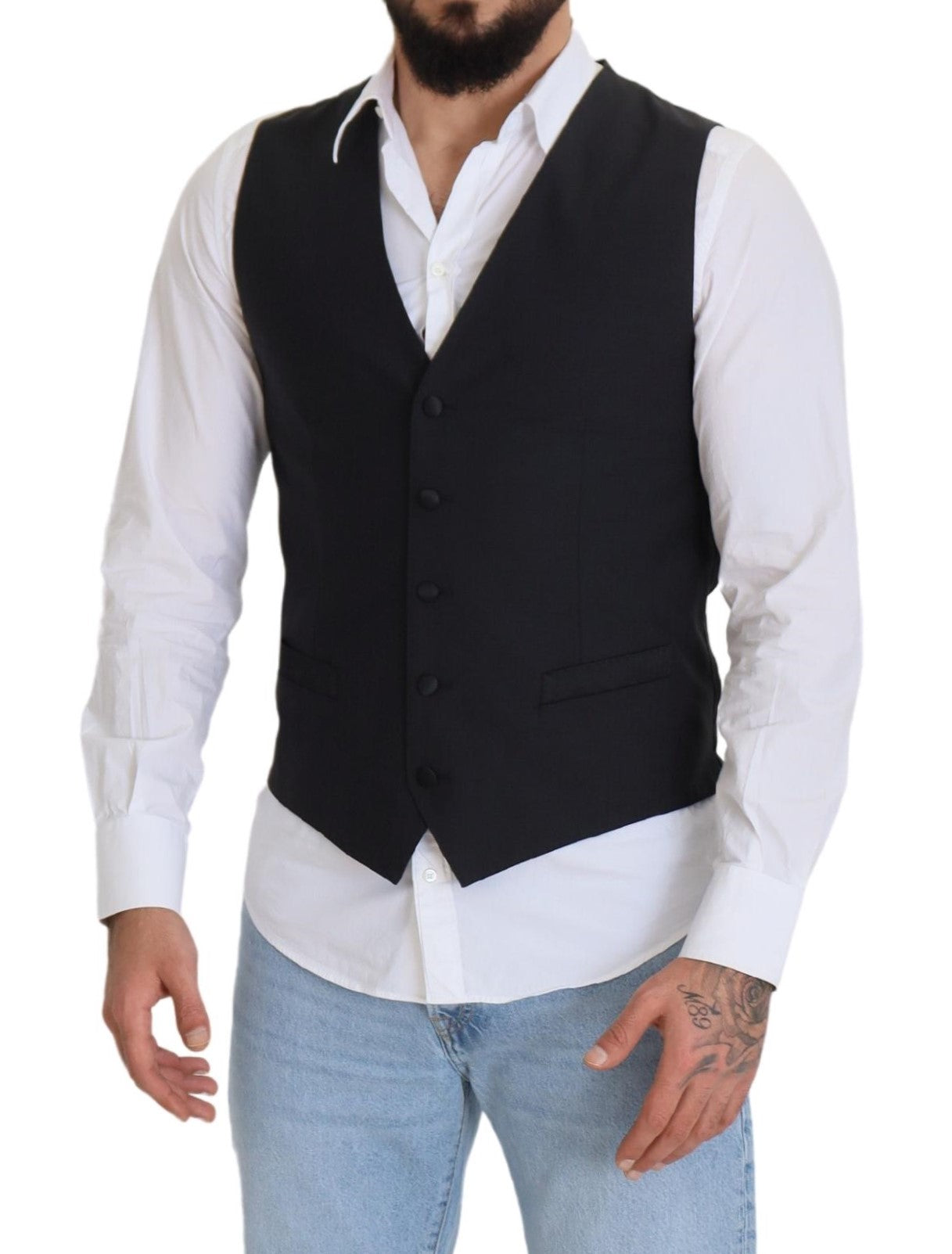 Dolce & Gabbana Black Wool Stretch Waistcoat Formal Vest - Zeiniez