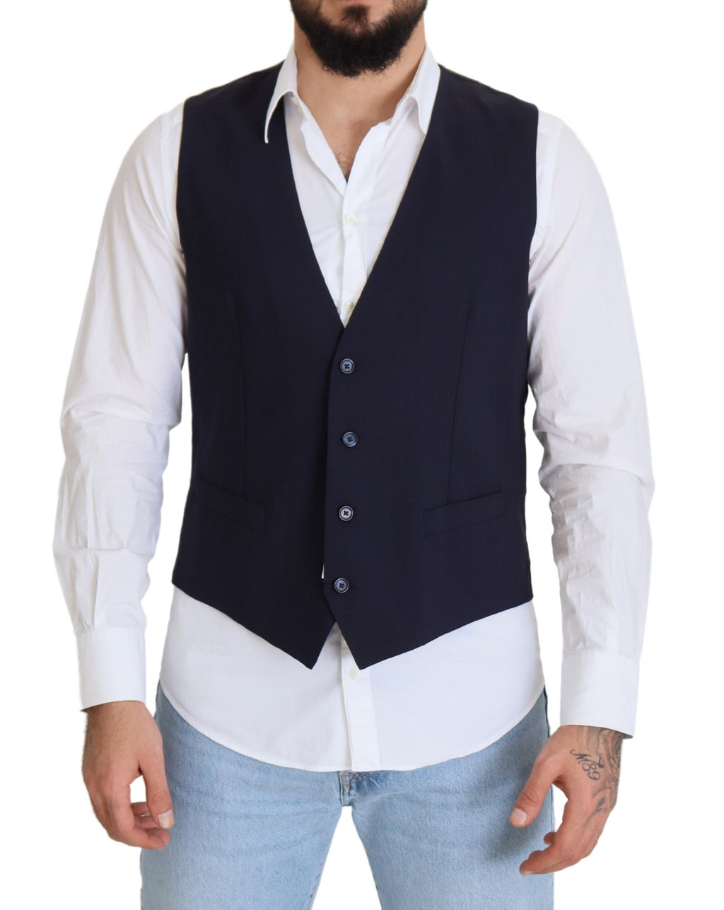 Dolce & Gabbana Dark Blue Wool Stretch Waistcoat Formal Vest - Zeiniez