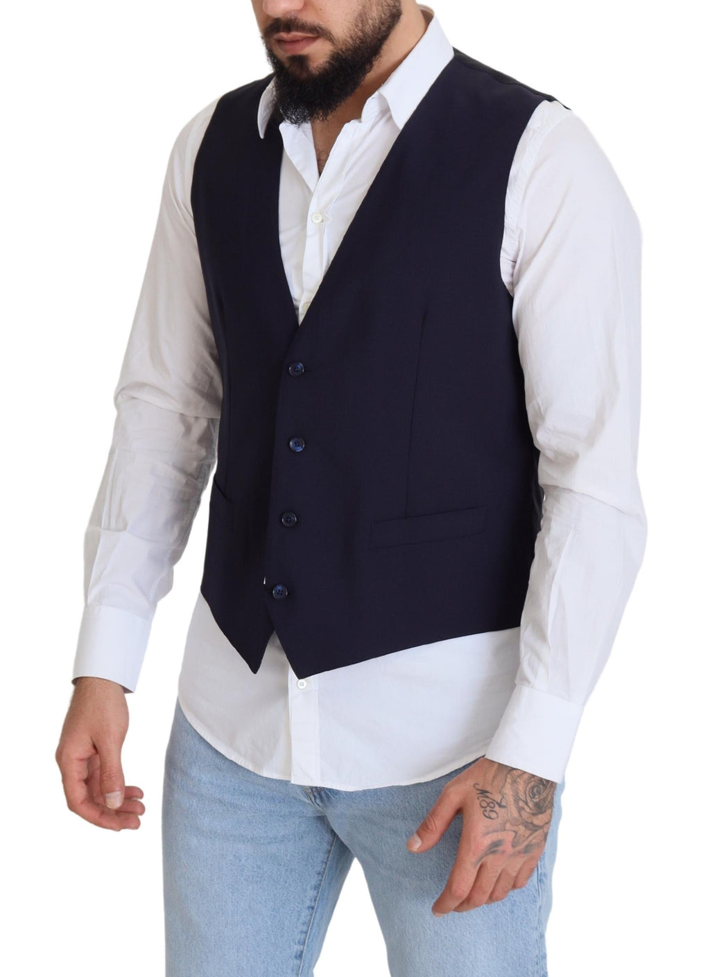 Dolce & Gabbana Dark Blue Wool Stretch Waistcoat Formal Vest - Zeiniez