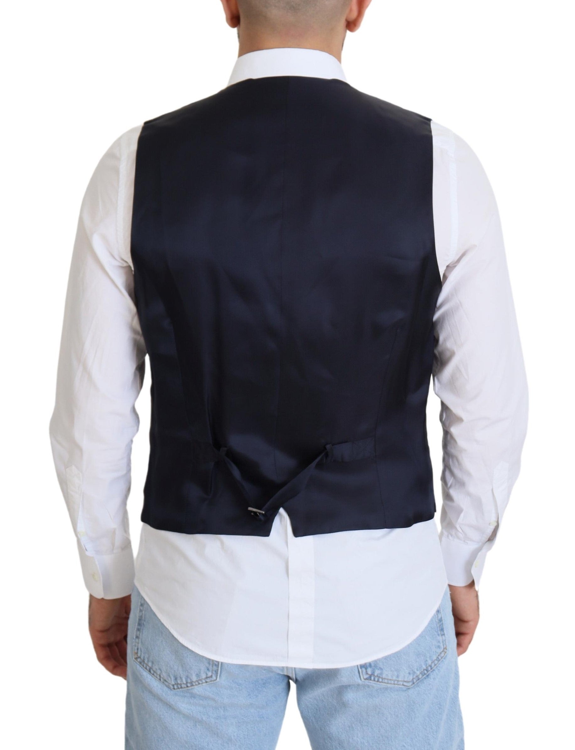 Dolce & Gabbana Dark Blue Wool Stretch Waistcoat Formal Vest - Zeiniez