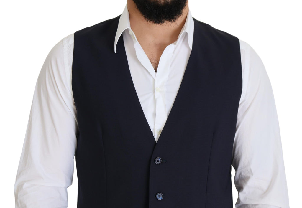 Dolce & Gabbana Dark Blue Wool Stretch Waistcoat Formal Vest - Zeiniez