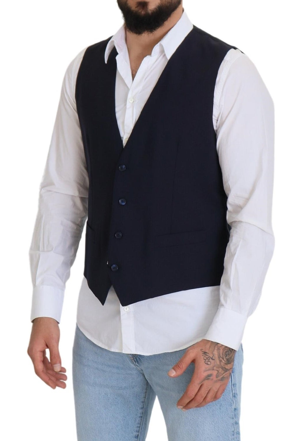 Dolce & Gabbana Dark Blue Wool Stretch Waistcoat Formal Vest - Zeiniez