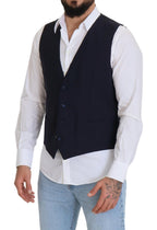 Dolce & Gabbana Dark Blue Wool Stretch Waistcoat Formal Vest - Zeiniez