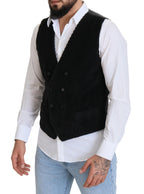 Dolce & Gabbana Black Cotton Double Breasted Waistcoat Vest - Zeiniez