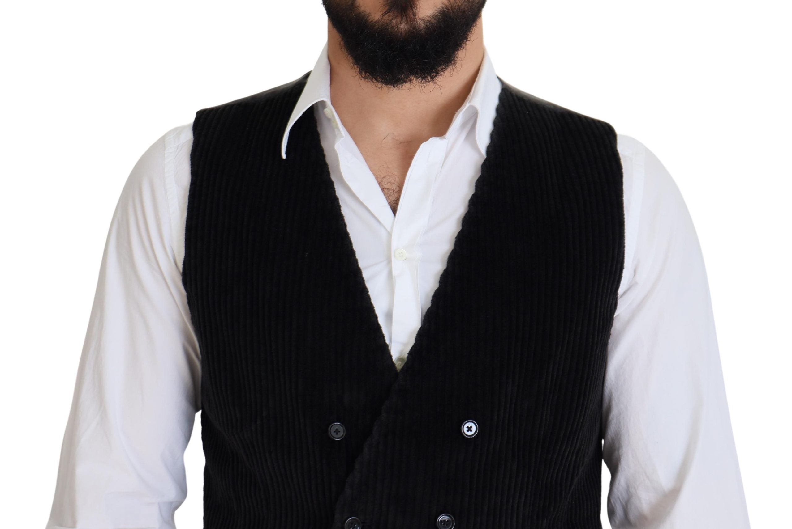 Dolce & Gabbana Black Cotton Double Breasted Waistcoat Vest - Zeiniez