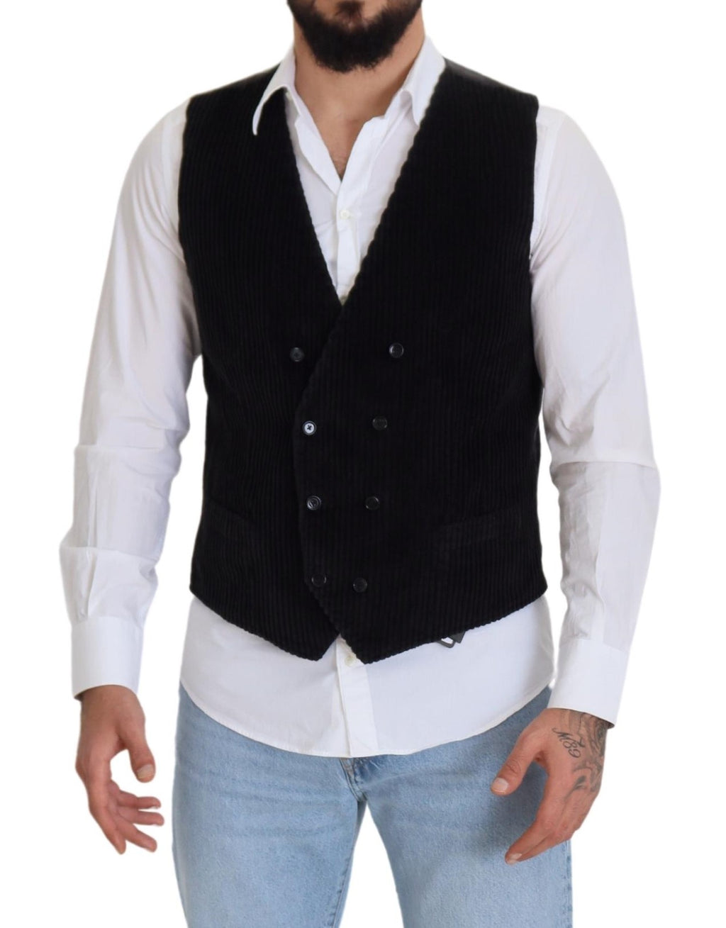 Dolce & Gabbana Black Cotton Double Breasted Waistcoat Vest - Zeiniez