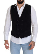 Dolce & Gabbana Black Cotton Double Breasted Waistcoat Vest - Zeiniez