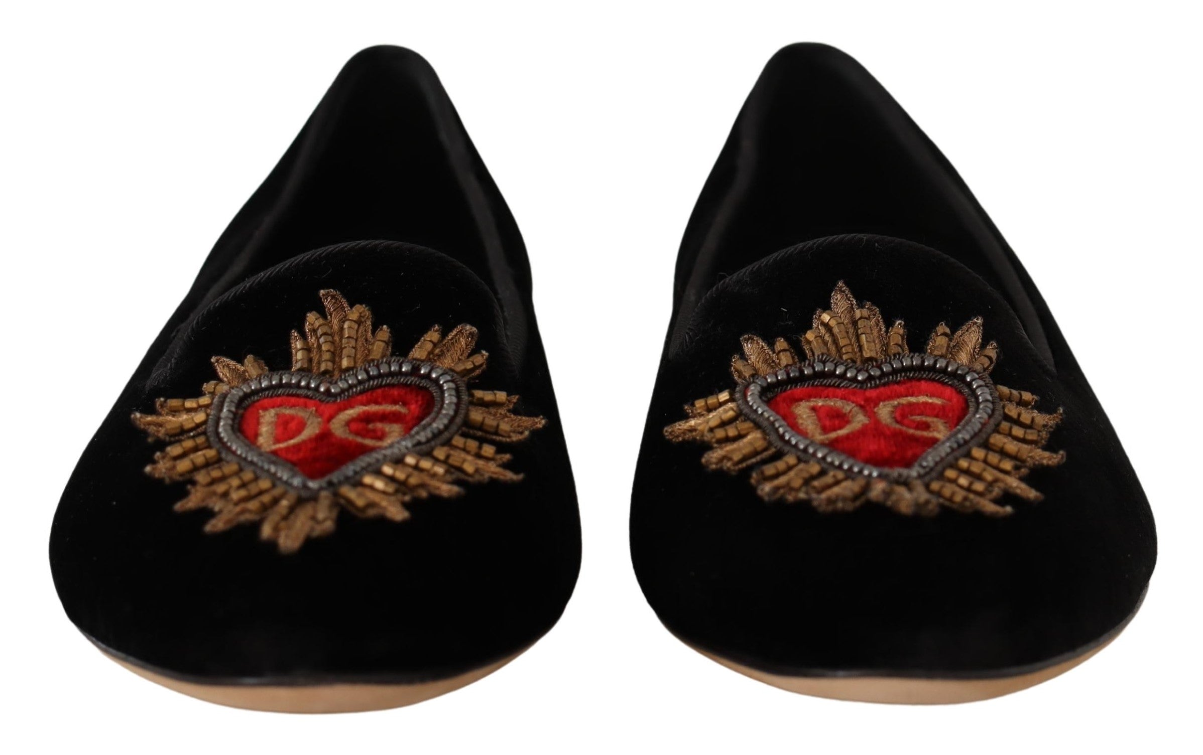 Dolce & Gabbana Black DG Sacred Heart Patch Slip On Flat Shoes - Zeiniez