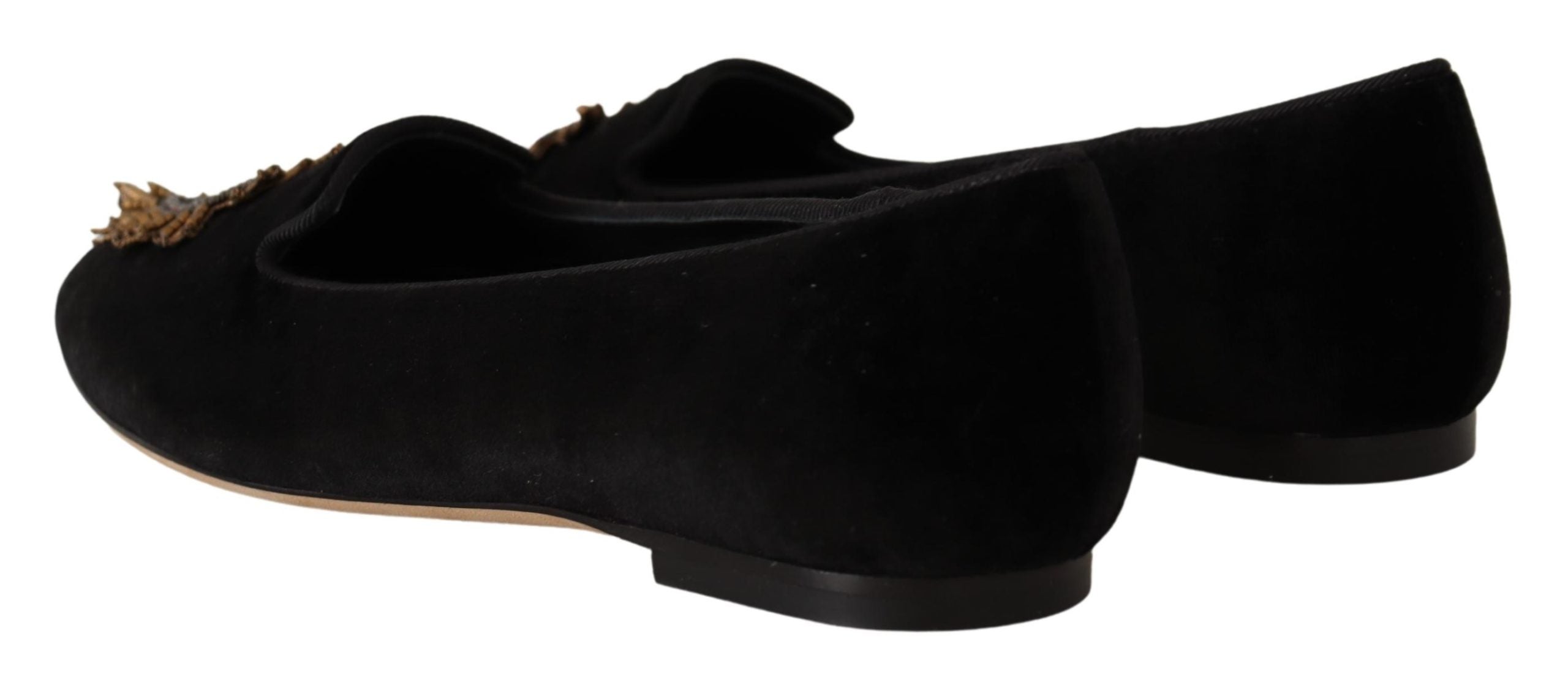 Dolce & Gabbana Black DG Sacred Heart Patch Slip On Flat Shoes - Zeiniez