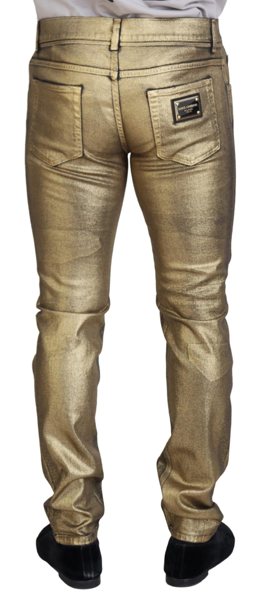 Dolce & Gabbana Gold Cotton Tattered Skinny Men Denim Jeans - Zeiniez