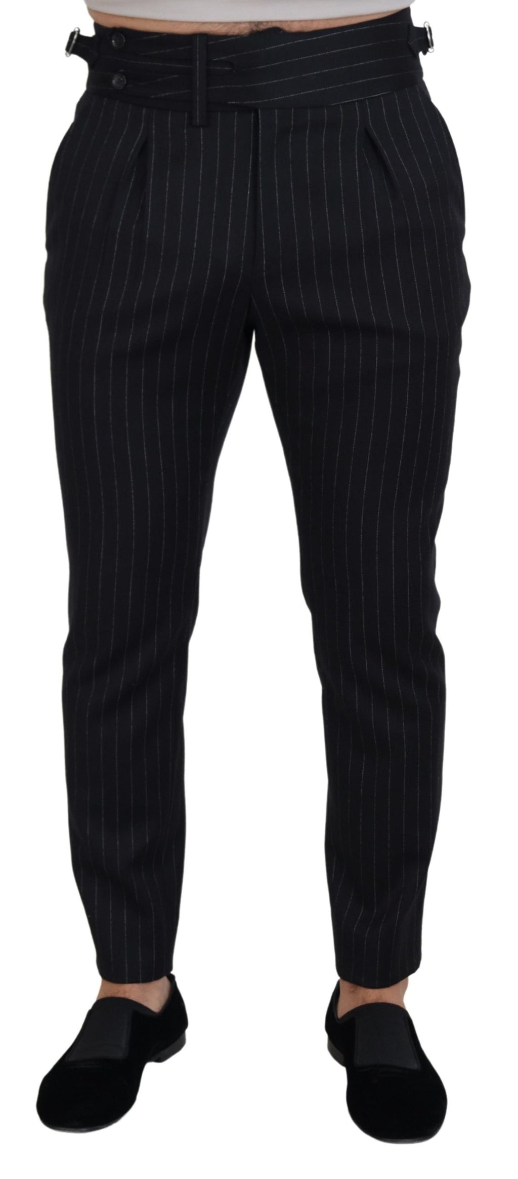Dolce & Gabbana Black Wool Striped Chino Pants - Zeiniez
