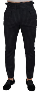 Dolce & Gabbana Black Wool Striped Chino Pants - Zeiniez