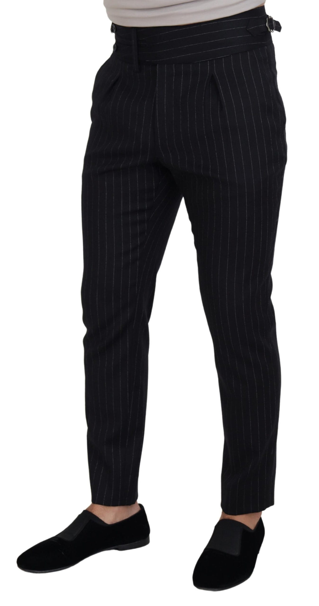 Dolce & Gabbana Black Wool Striped Chino Pants - Zeiniez