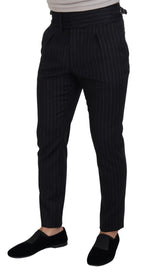 Dolce & Gabbana Black Wool Striped Chino Pants - Zeiniez