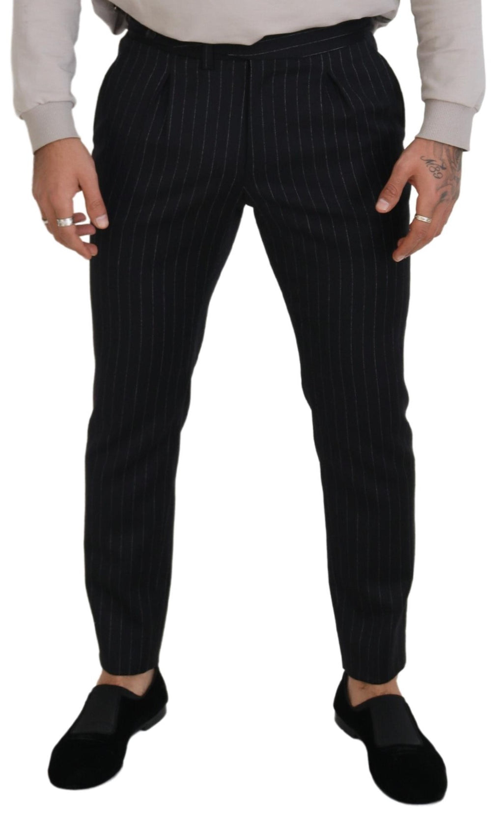 Dolce & Gabbana Black Wool Striped Chino Pants - Zeiniez