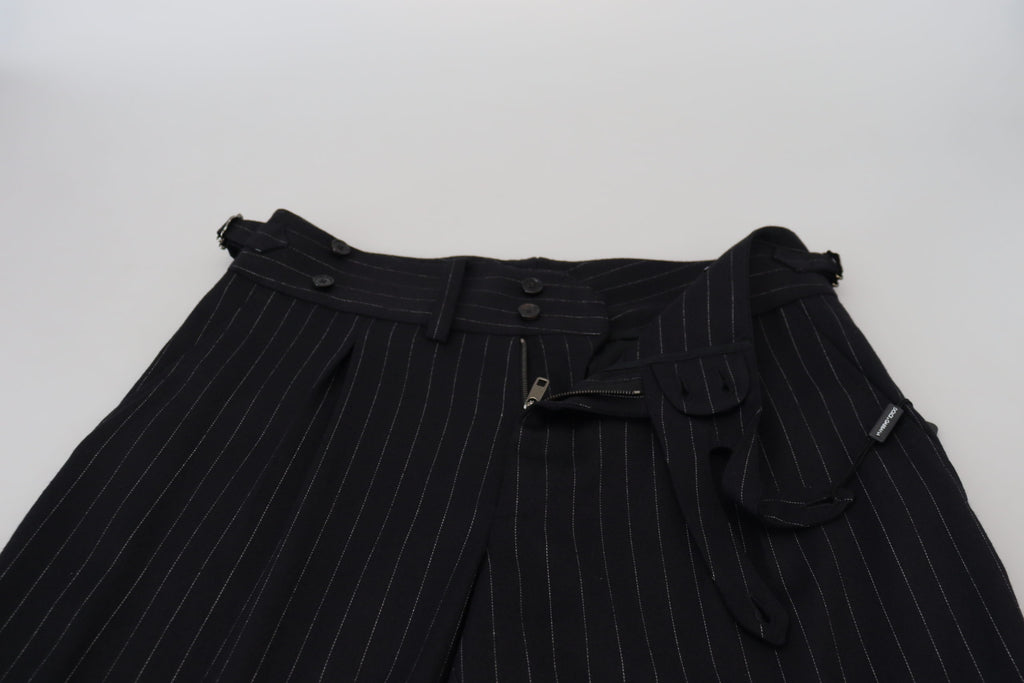 Dolce & Gabbana Black Wool Striped Chino Pants - Zeiniez