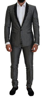 Dolce & Gabbana Black White Silk MARTINI Slim Fit Suit - Zeiniez