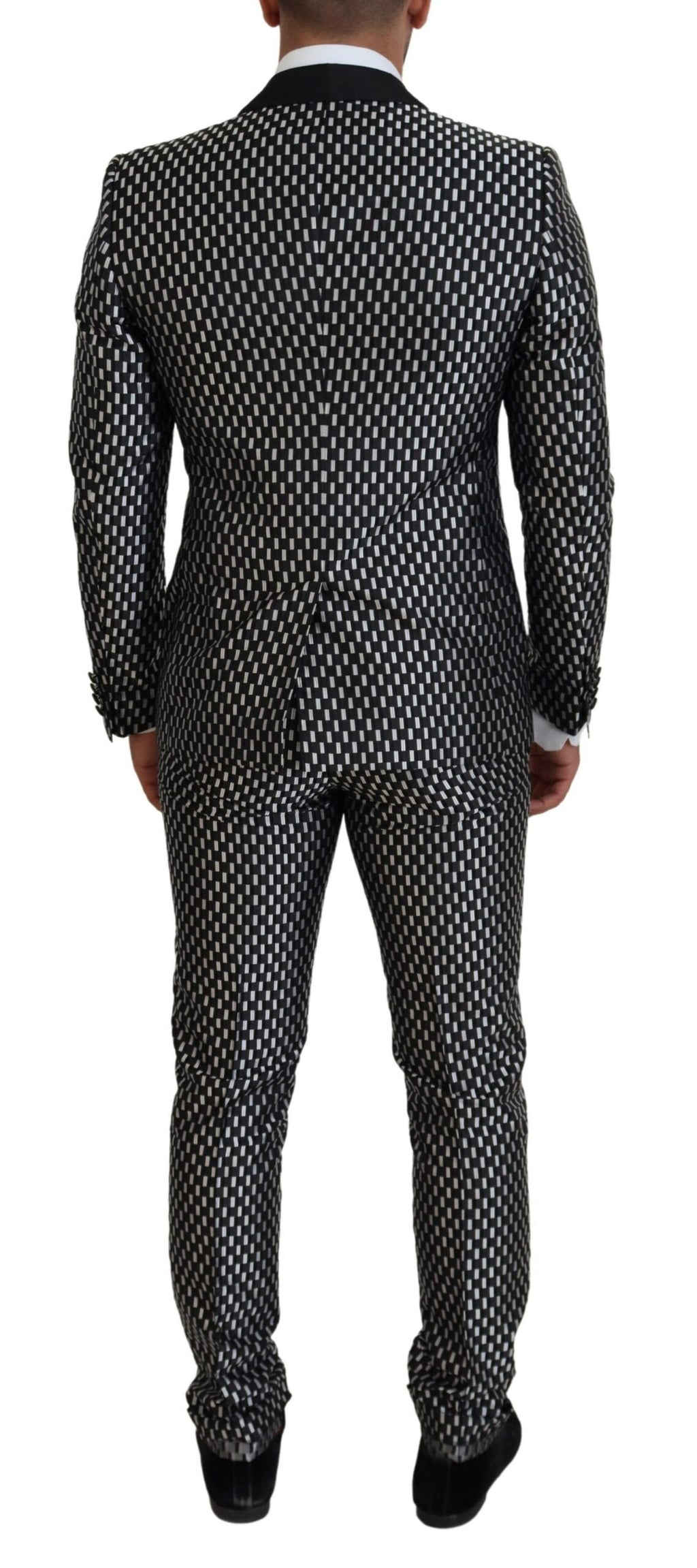 Dolce & Gabbana Black White Silk MARTINI Slim Fit Suit - Zeiniez