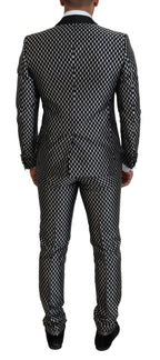 Dolce & Gabbana Black White Silk MARTINI Slim Fit Suit - Zeiniez