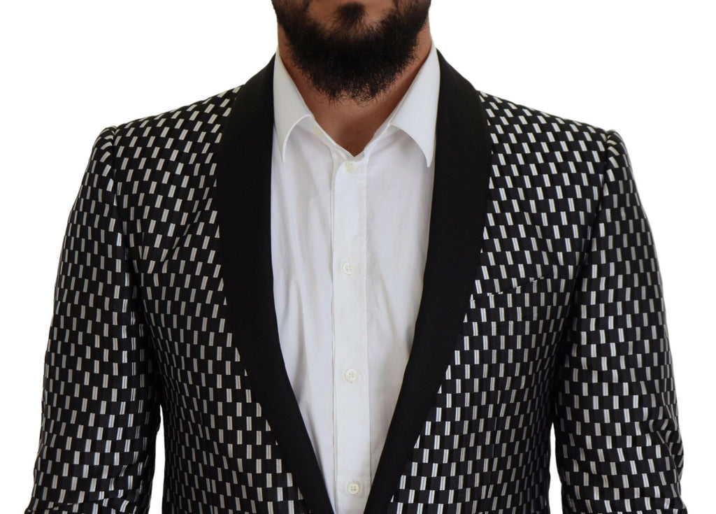 Dolce & Gabbana Black White Silk MARTINI Slim Fit Suit - Zeiniez