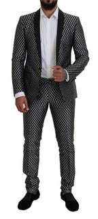 Dolce & Gabbana Black White Silk MARTINI Slim Fit Suit - Zeiniez