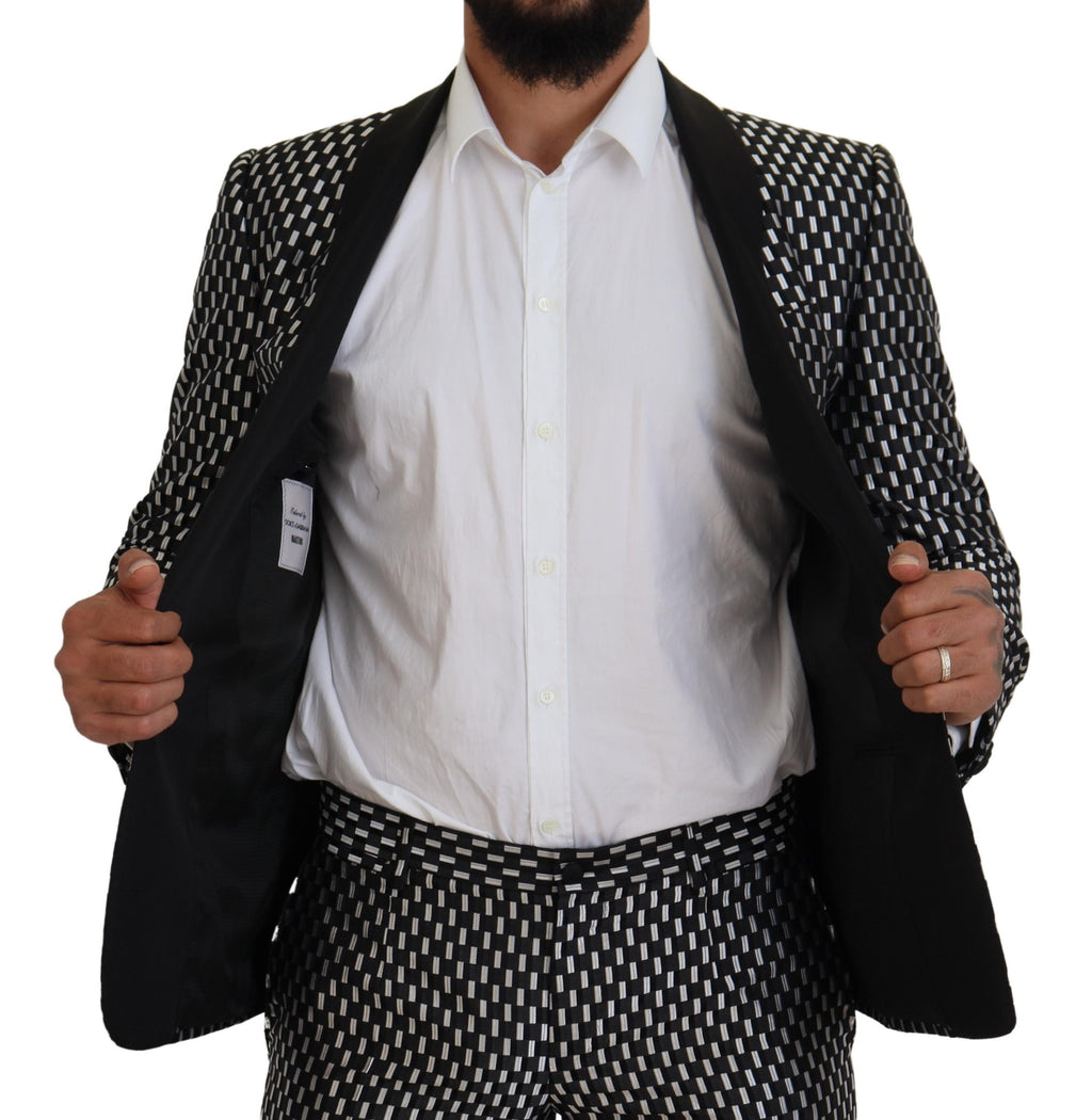 Dolce & Gabbana Black White Silk MARTINI Slim Fit Suit - Zeiniez
