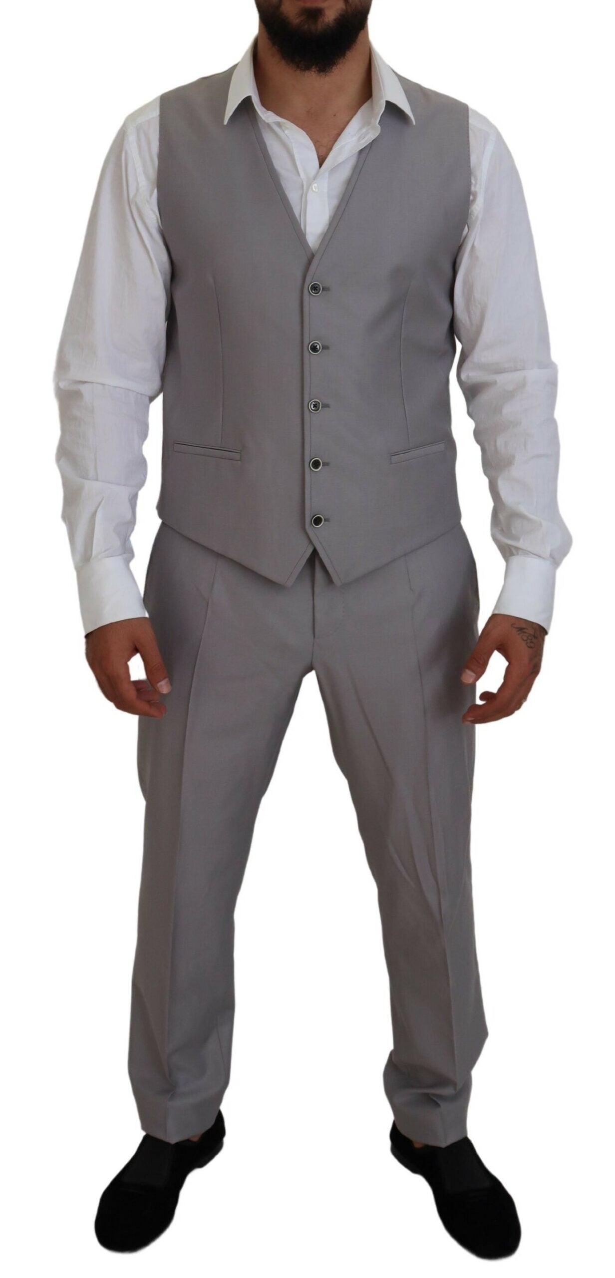 Dolce & Gabbana Silver Wool Silk 3 Piece Slim Fit Suit - Zeiniez