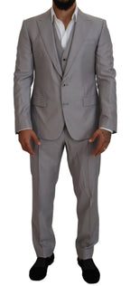 Dolce & Gabbana Silver Wool Silk 3 Piece Slim Fit Suit - Zeiniez
