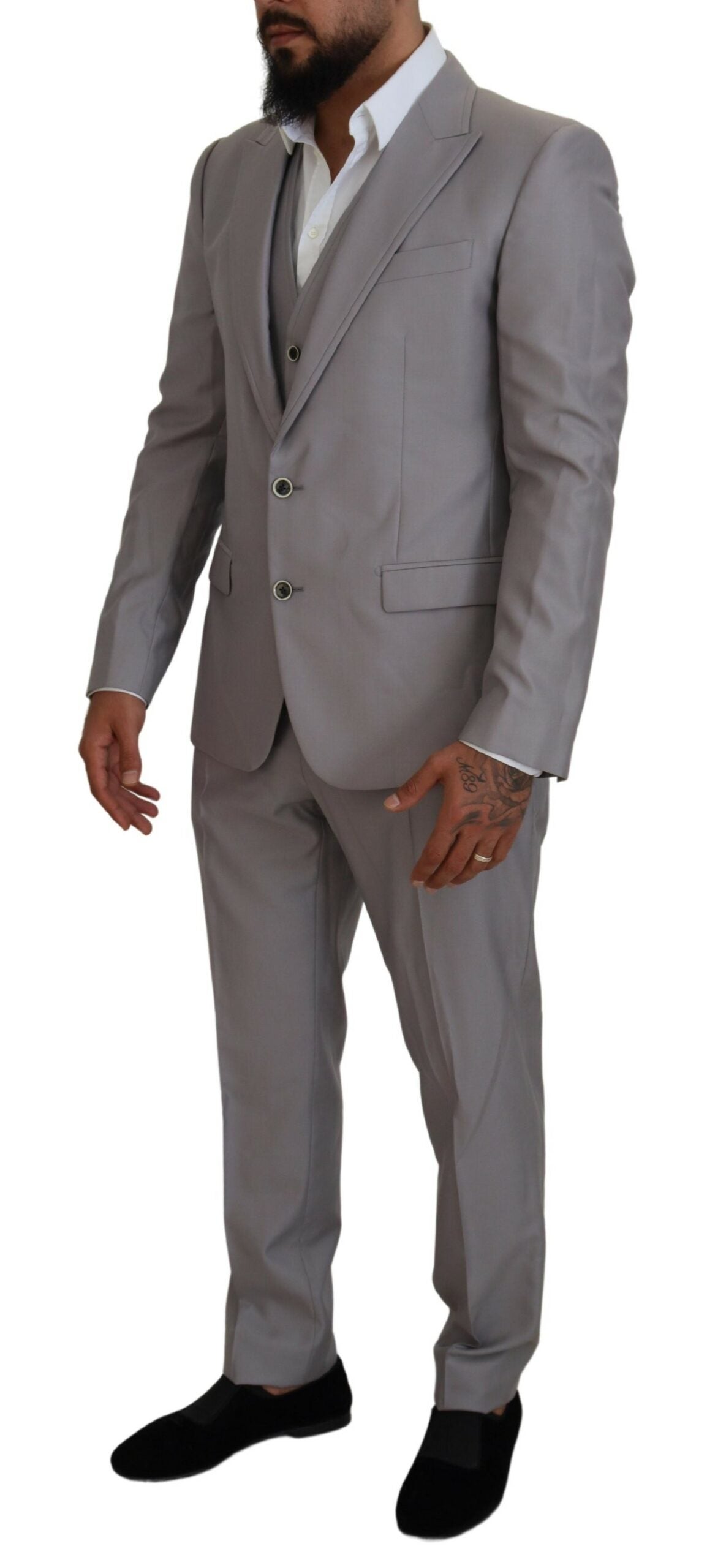 Dolce & Gabbana Silver Wool Silk 3 Piece Slim Fit Suit - Zeiniez
