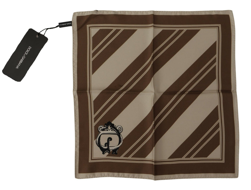 Dolce & Gabbana Brown Stripes DG Logo Square Mens Handkerchief Scarf - Zeiniez