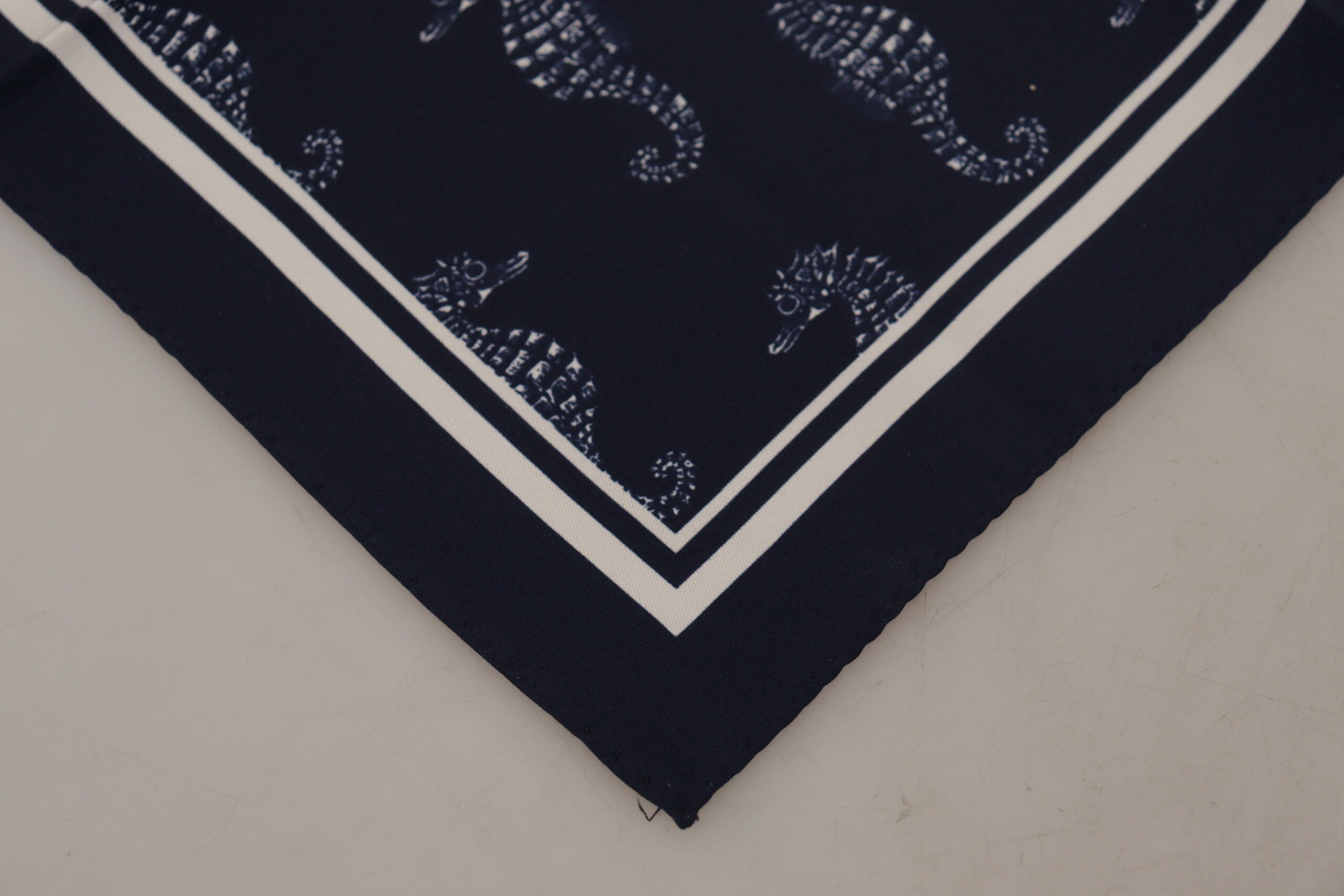 Dolce & Gabbana Blue Seahorse DG Printed Square Handkerchief Scarf - Zeiniez
