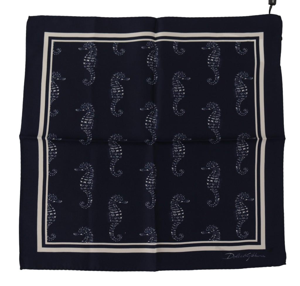 Dolce & Gabbana Blue Seahorse DG Printed Square Handkerchief Scarf - Zeiniez